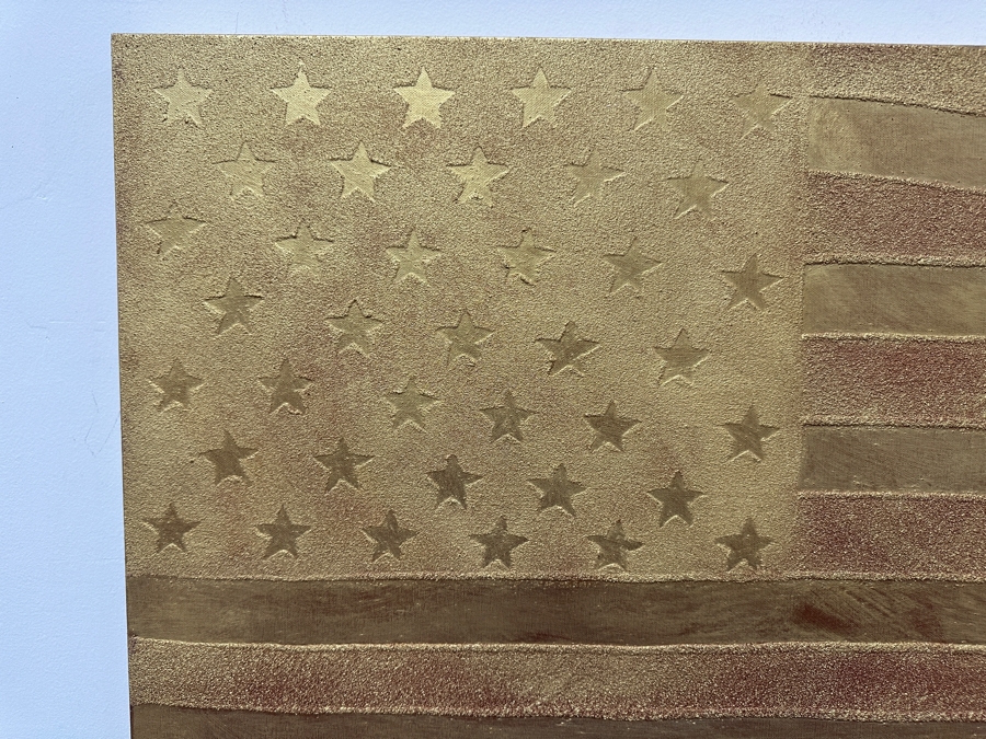 Gerrit Greve (1948-2024, Cardiff by the Sea, CA) Original Acrylic Sand Painting On Canvas Titled 'North Dakota Statehood Flag' 2001 Signed Verso 36' X 24' Estimate $864 - $1,080 [Photo 3]