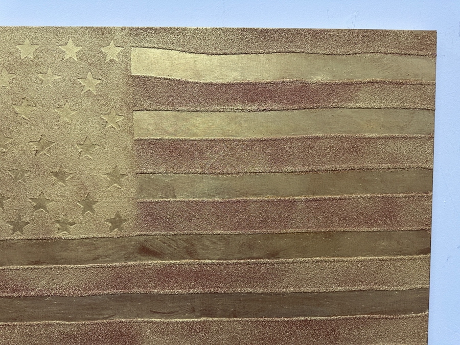 Gerrit Greve (1948-2024, Cardiff by the Sea, CA) Original Acrylic Sand Painting On Canvas Titled 'North Dakota Statehood Flag' 2001 Signed Verso 36' X 24' Estimate $864 - $1,080 [Photo 4]