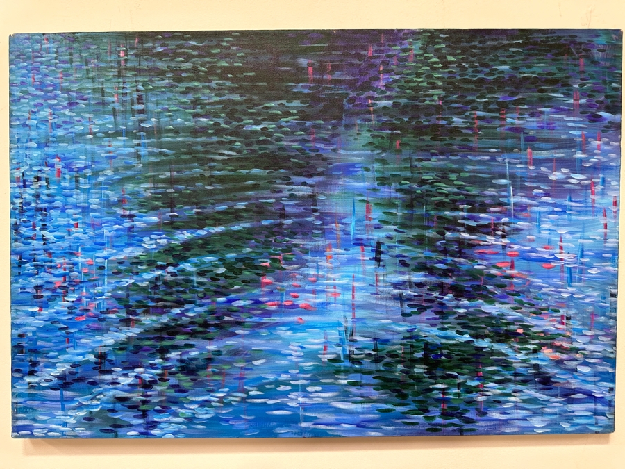 Gerrit Greve (1948-2024, Cardiff by the Sea, CA) Original Acrylic Painting On Canvas Titled 'Blue Lakeside Ripples' Signed Verso 36' X 24' Estimate $864 - $1,080 [Photo 2]