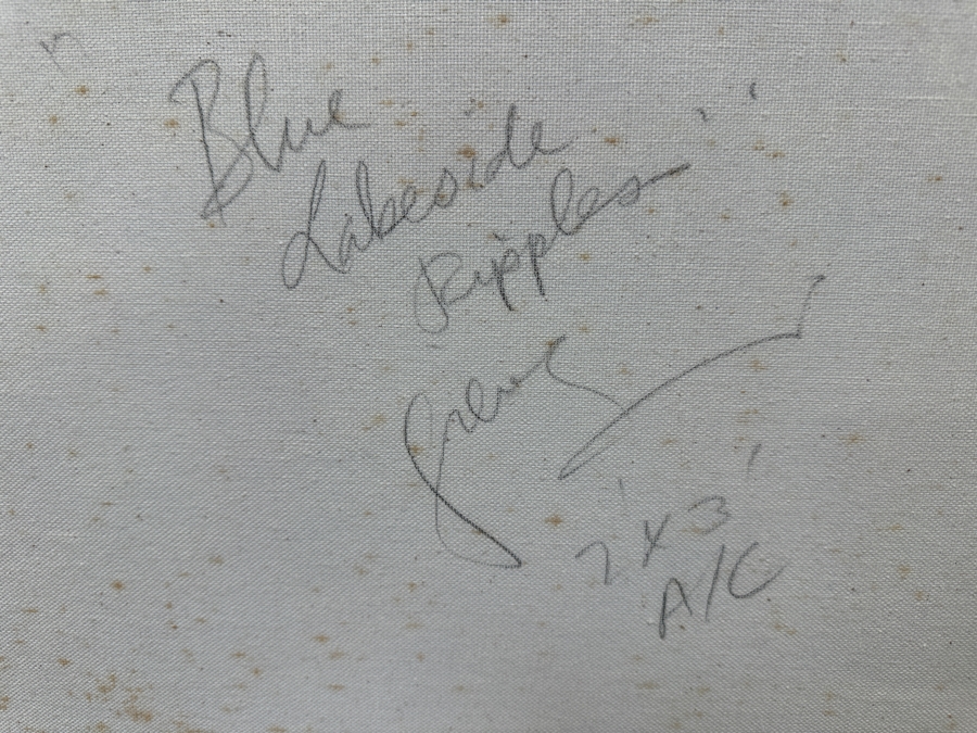 Gerrit Greve (1948-2024, Cardiff by the Sea, CA) Original Acrylic Painting On Canvas Titled 'Blue Lakeside Ripples' Signed Verso 36' X 24' Estimate $864 - $1,080 [Photo 5]