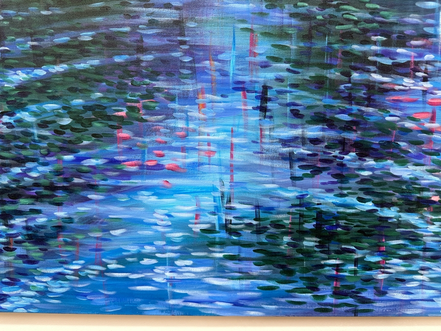 Gerrit Greve (1948-2024, Cardiff by the Sea, CA) Original Acrylic Painting On Canvas Titled 'Blue Lakeside Ripples' Signed Verso 36' X 24' Estimate $864 - $1,080 [Photo 3]