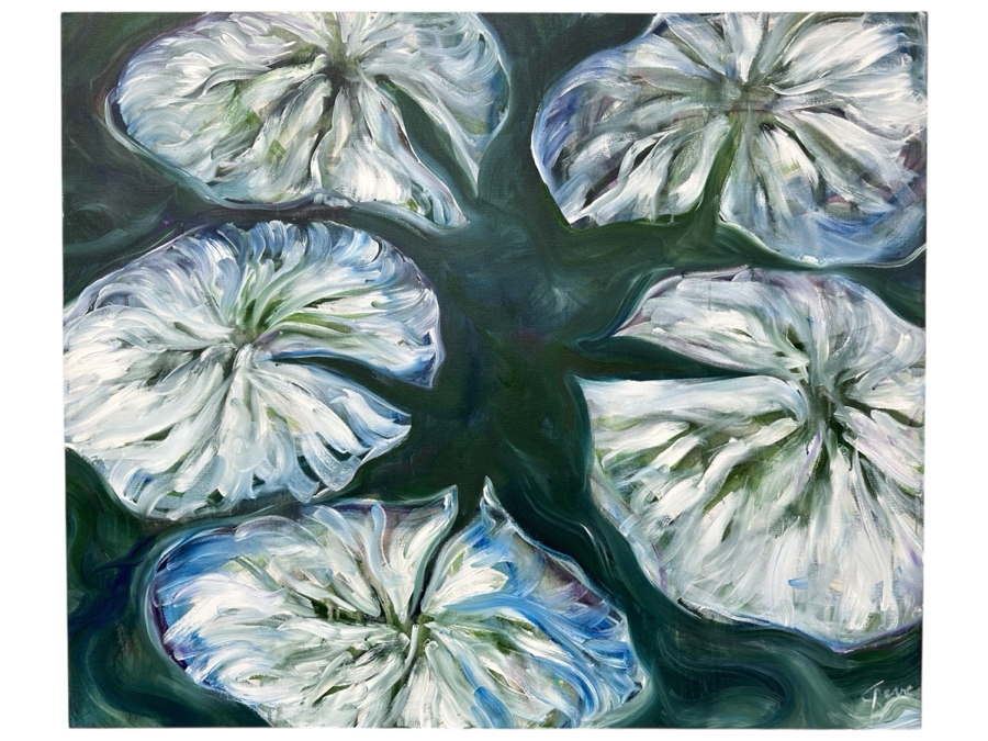 Gerrit Greve (1948-2024, Cardiff by the Sea, CA) Original Acrylic Painting On Canvas Titled 'Waterlilies' Signed Lower Right 40' X 48' Estimate $1,920 - $2,400 [Photo 1]