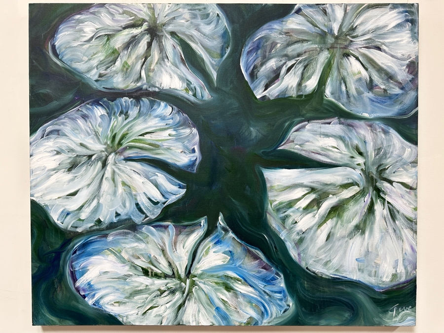 Gerrit Greve (1948-2024, Cardiff by the Sea, CA) Original Acrylic Painting On Canvas Titled 'Waterlilies' Signed Lower Right 40' X 48' Estimate $1,920 - $2,400 [Photo 2]