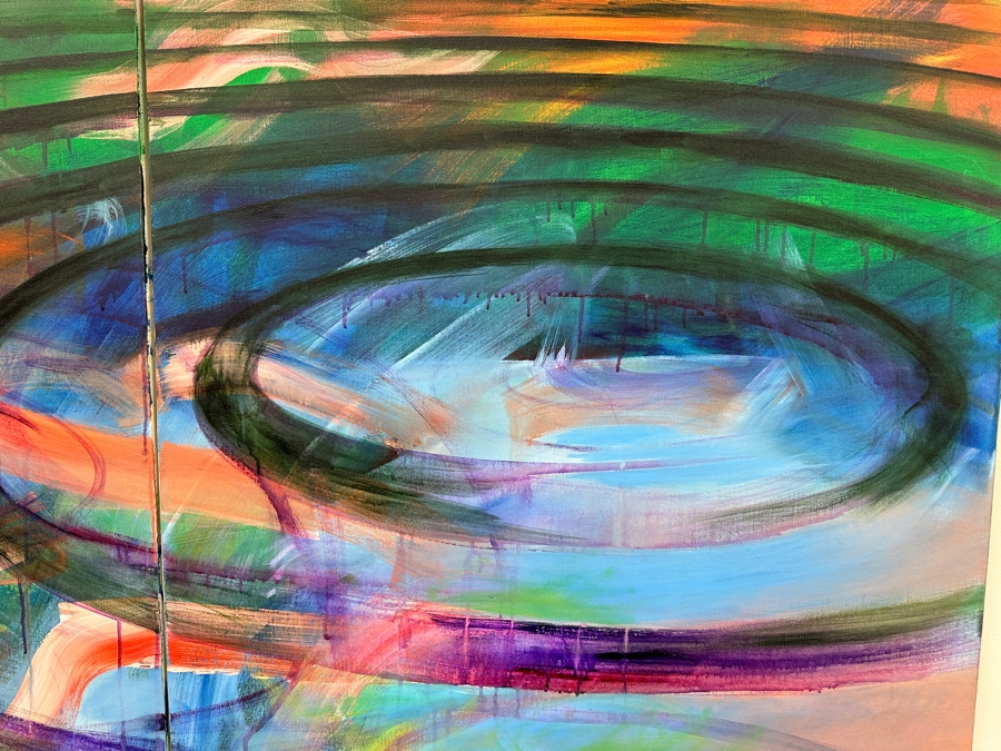 Gerrit Greve (1948-2024, Cardiff by the Sea, CA) Original Acrylic Diptych Painting On Canvas Titled 'Einstein's Dream' Signed Lower Right 48' X 36' Estimate $1,728 - $2,160 [Photo 6]