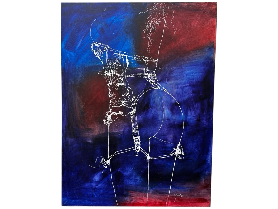 Gerrit Greve (1948-2024, Cardiff by the Sea, CA) Original Acrylic Drip Painting On Canvas Titled 'Corset' Signed Lower Right 36' X 48' Estimate $1,728 - $2,160