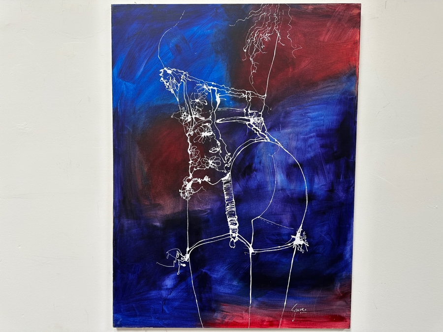 Gerrit Greve (1948-2024, Cardiff by the Sea, CA) Original Acrylic Drip Painting On Canvas Titled 'Corset' Signed Lower Right 36' X 48' Estimate $1,728 - $2,160 [Photo 2]