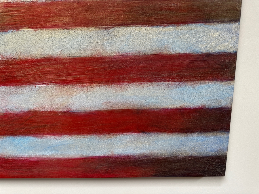 Gerrit Greve (1948-2024, Cardiff by the Sea, CA) Original Acrylic Painting On Canvas Titled '9/11 United States Flag' 2001 Signed Lower Right And Verso 48' X 36' Estimate $1,728 - $2,160 [Photo 6]