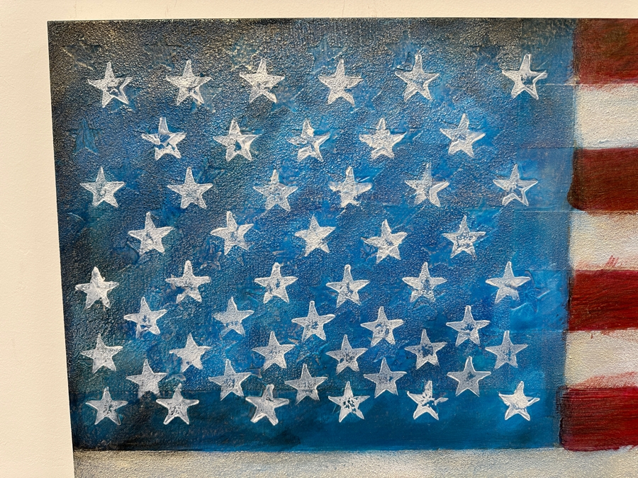 Gerrit Greve (1948-2024, Cardiff by the Sea, CA) Original Acrylic Painting On Canvas Titled '9/11 United States Flag' 2001 Signed Lower Right And Verso 48' X 36' Estimate $1,728 - $2,160 [Photo 3]