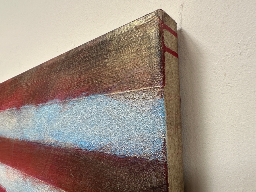 Gerrit Greve (1948-2024, Cardiff by the Sea, CA) Original Acrylic Painting On Canvas Titled '9/11 United States Flag' 2001 Signed Lower Right And Verso 48' X 36' Estimate $1,728 - $2,160 [Photo 8]