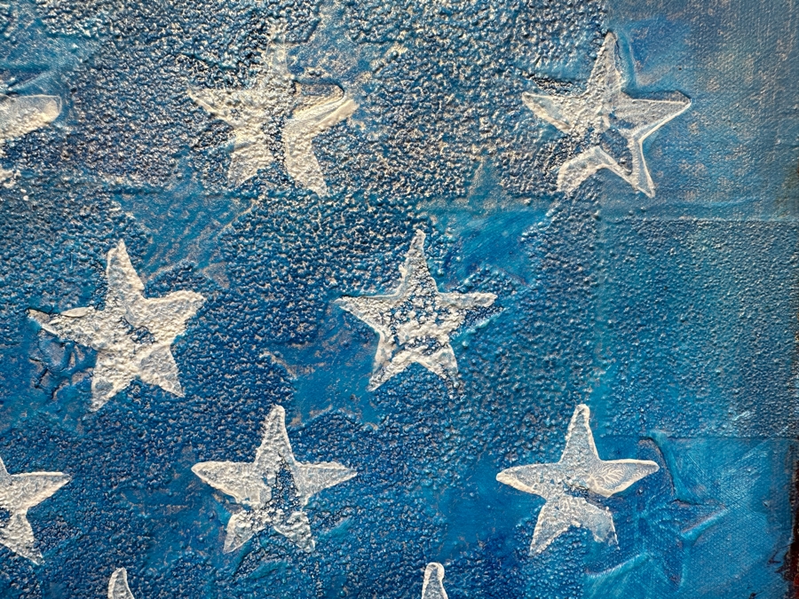 Gerrit Greve (1948-2024, Cardiff by the Sea, CA) Original Acrylic Painting On Canvas Titled '9/11 United States Flag' 2001 Signed Lower Right And Verso 48' X 36' Estimate $1,728 - $2,160 [Photo 4]