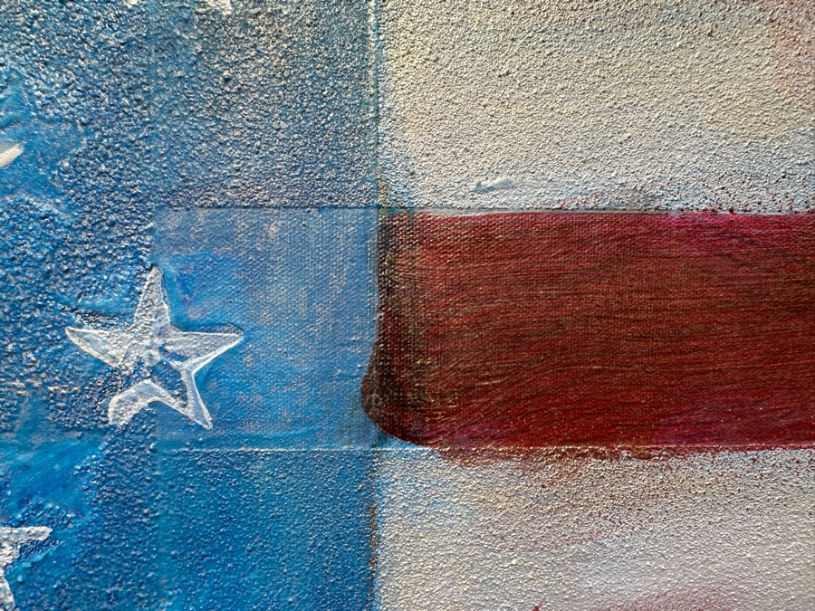 Gerrit Greve (1948-2024, Cardiff by the Sea, CA) Original Acrylic Painting On Canvas Titled '9/11 United States Flag' 2001 Signed Lower Right And Verso 48' X 36' Estimate $1,728 - $2,160 [Photo 5]