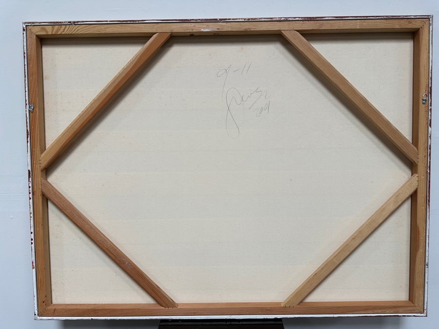 Gerrit Greve (1948-2024, Cardiff by the Sea, CA) Original Acrylic Painting On Canvas Titled '9/11 United States Flag' 2001 Signed Lower Right And Verso 48' X 36' Estimate $1,728 - $2,160 [Photo 9]