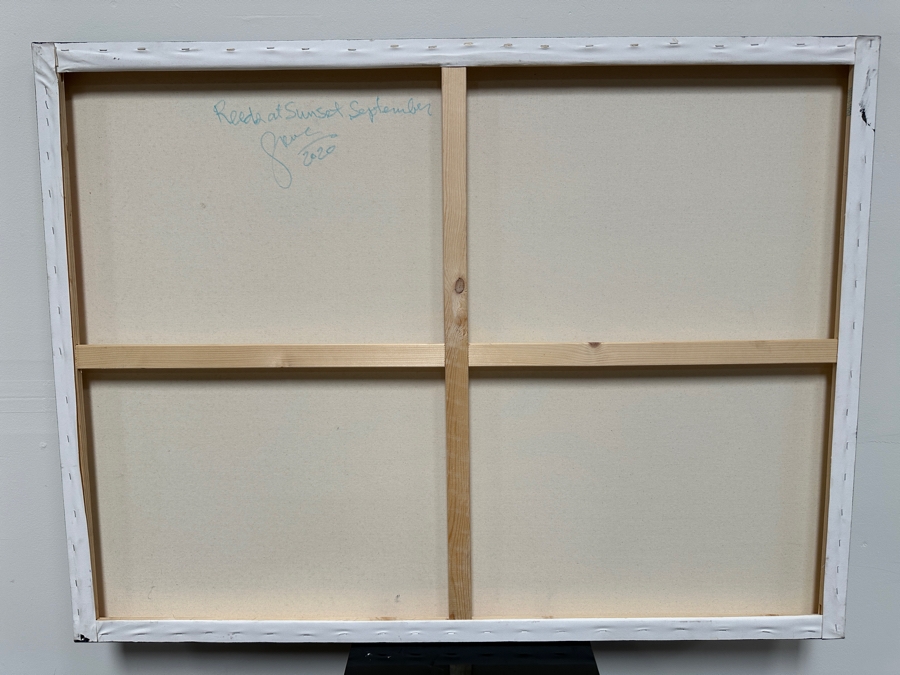 Gerrit Greve (1948-2024, Cardiff by the Sea, CA) Original Acrylic Painting On Canvas Titled 'Reeds At Sunset September' 2020 Signed Lower Left And Verso 48' X 36' Estimate $1,728 - $2,160 [Photo 6]