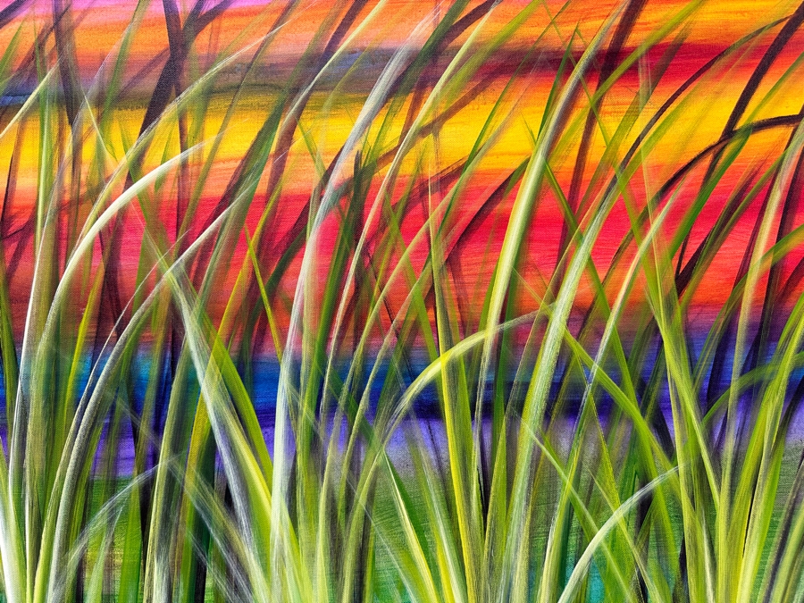 Gerrit Greve (1948-2024, Cardiff by the Sea, CA) Original Acrylic Painting On Canvas Titled 'Reeds At Sunset September' 2020 Signed Lower Left And Verso 48' X 36' Estimate $1,728 - $2,160 [Photo 5]