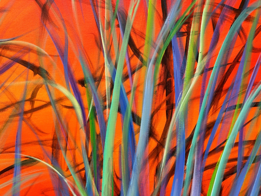 Gerrit Greve (1948-2024, Cardiff by the Sea, CA) Original Acrylic Painting On Canvas Titled 'Reeds At Amber Light II' Signed Lower Right And Verso 48' X 36' Estimate $1,728 - $2,160 [Photo 3]