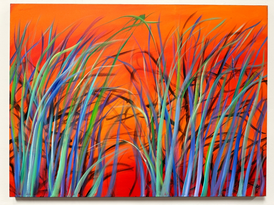 Gerrit Greve (1948-2024, Cardiff by the Sea, CA) Original Acrylic Painting On Canvas Titled 'Reeds At Amber Light II' Signed Lower Right And Verso 48' X 36' Estimate $1,728 - $2,160 [Photo 2]