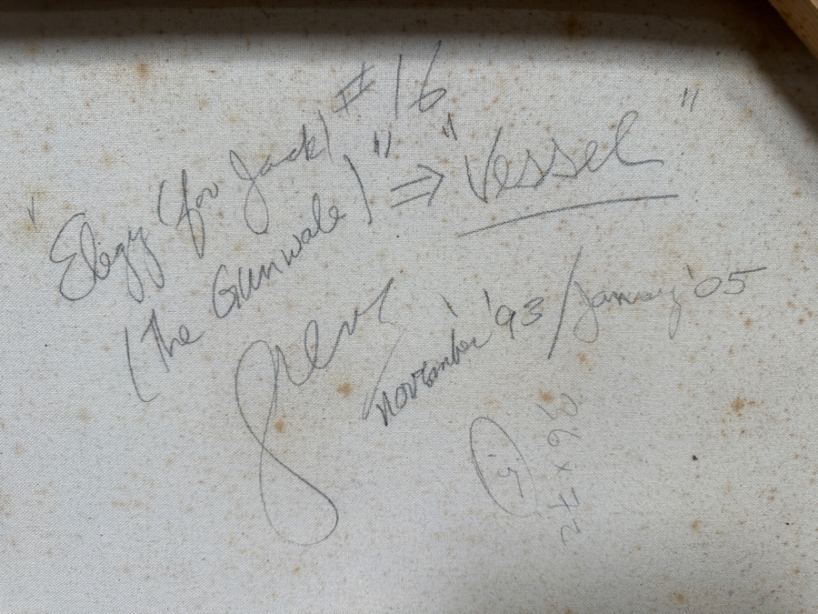 Gerrit Greve (1948-2024, Cardiff by the Sea, CA) Original Acrylic Painting On Canvas Titled 'Elegy For Jack #16 Vessel' 1993 Signed Verso 72' X 36' Estimate $2,592 - $3,240 [Photo 8]