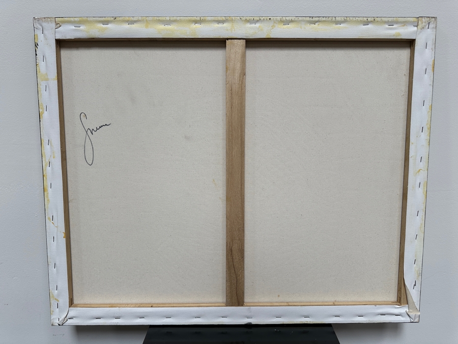 Gerrit Greve (1948-2024, Cardiff by the Sea, CA) Original Acrylic Sand Painting On Canvas Titled 'Still Life With Fish Plate' Signed Verso 30' X 24' Estimate $720 - $900 [Photo 6]