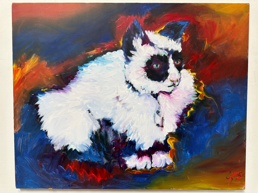 Gerrit Greve (1948-2024, Cardiff by the Sea, CA) Original Acrylic Painting On Canvas Titled 'China Cat' Signed Lower Right 30' X 24' Estimate $720 - $900 [Photo 2]