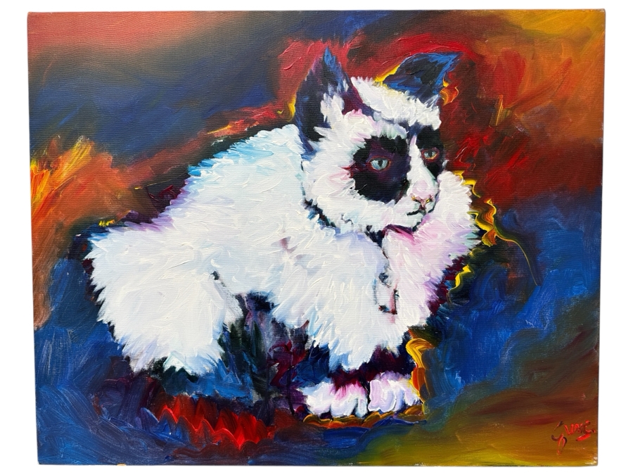 Gerrit Greve (1948-2024, Cardiff by the Sea, CA) Original Acrylic Painting On Canvas Titled 'China Cat' Signed Lower Right 30' X 24' Estimate $720 - $900 [Photo 1]