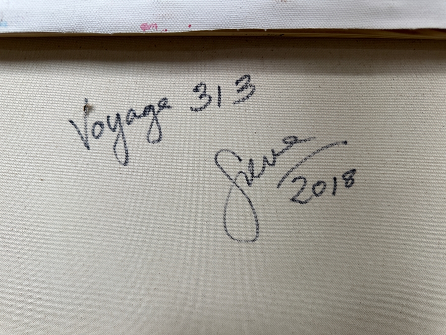 Gerrit Greve (1948-2024, Cardiff by the Sea, CA) Original Acrylic Painting On Canvas Titled 'Voyage 313' 2018 Signed Verso 36' X 12' Estimate $432 - $540 [Photo 5]