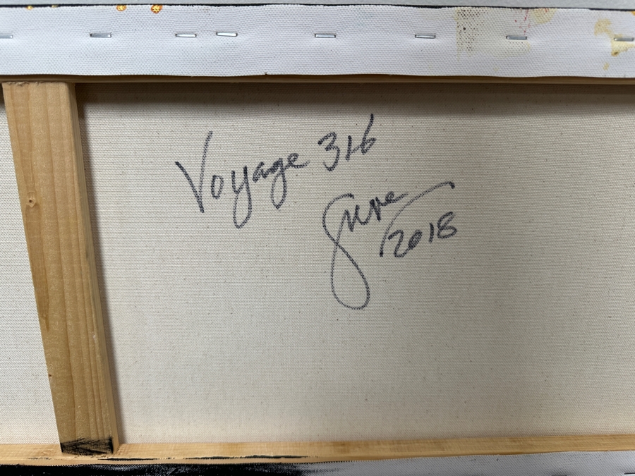 Gerrit Greve (1948-2024, Cardiff by the Sea, CA) Original Acrylic Painting On Canvas Titled 'Voyage 316' 2018 Signed Verso 36' X 12' Estimate $432 - $540 [Photo 7]