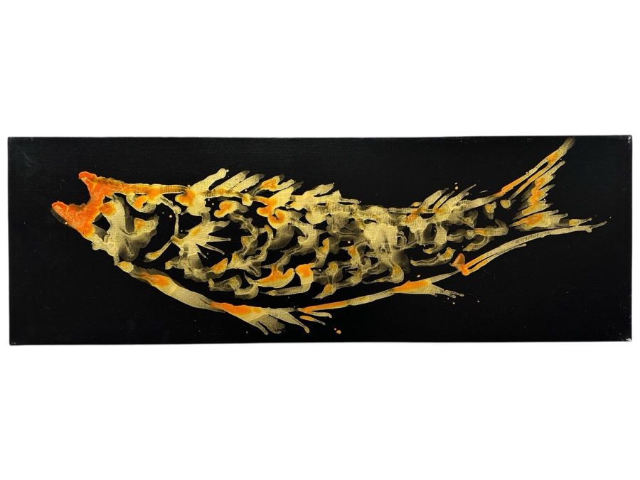 Gerrit Greve (1948-2024, Cardiff by the Sea, CA) Original Acrylic Painting On Canvas Titled 'Fish' Signed Verso 36' X 12' Estimate $432 - $540