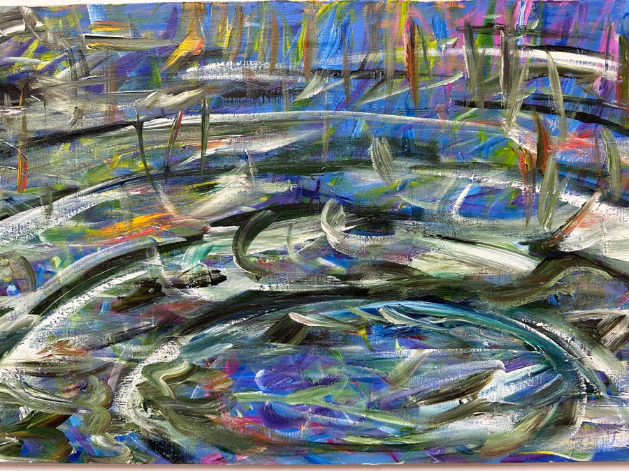 Gerrit Greve (1948-2024, Cardiff by the Sea, CA) Original Acrylic Painting On Canvas Titled 'Meadownlawn #3' 1990 Signed Lower Left And Verso 36' X 18' Estimate $648 - $810 [Photo 4]