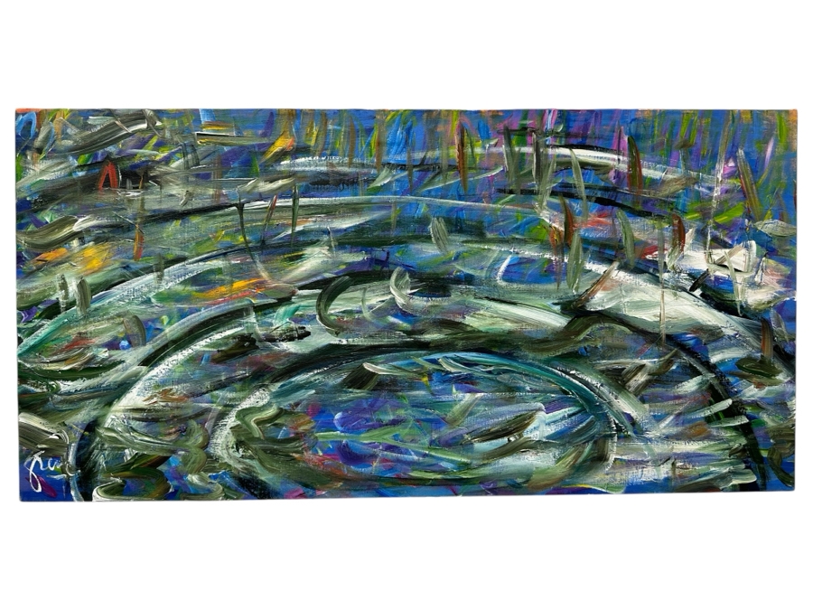Gerrit Greve (1948-2024, Cardiff by the Sea, CA) Original Acrylic Painting On Canvas Titled 'Meadownlawn #3' 1990 Signed Lower Left And Verso 36' X 18' Estimate $648 - $810