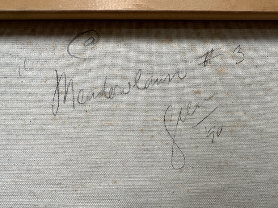 Gerrit Greve (1948-2024, Cardiff by the Sea, CA) Original Acrylic Painting On Canvas Titled 'Meadownlawn #3' 1990 Signed Lower Left And Verso 36' X 18' Estimate $648 - $810 [Photo 8]