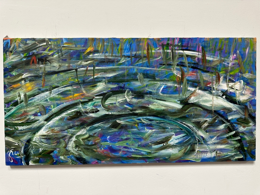 Gerrit Greve (1948-2024, Cardiff by the Sea, CA) Original Acrylic Painting On Canvas Titled 'Meadownlawn #3' 1990 Signed Lower Left And Verso 36' X 18' Estimate $648 - $810 [Photo 2]