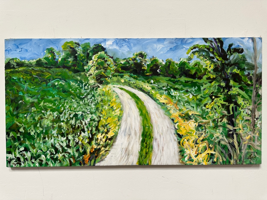Gerrit Greve (1948-2024, Cardiff by the Sea, CA) Original Acrylic Painting On Canvas Titled '(Meadowlawn) Road To The Forest #1' 1992 Signed Lower Right And Verso 36' X 18' Estimate $648 - $810 [Photo 2]