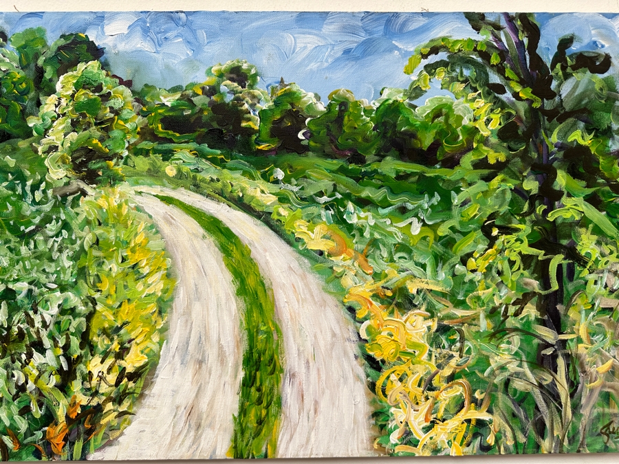 Gerrit Greve (1948-2024, Cardiff by the Sea, CA) Original Acrylic Painting On Canvas Titled '(Meadowlawn) Road To The Forest #1' 1992 Signed Lower Right And Verso 36' X 18' Estimate $648 - $810 [Photo 4]