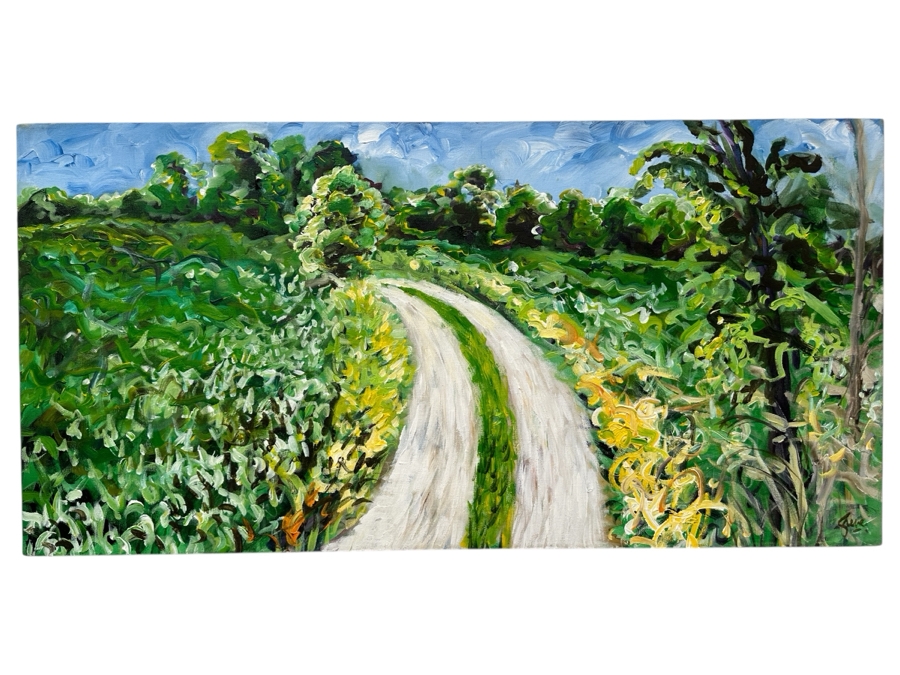 Gerrit Greve (1948-2024, Cardiff by the Sea, CA) Original Acrylic Painting On Canvas Titled '(Meadowlawn) Road To The Forest #1' 1992 Signed Lower Right And Verso 36' X 18' Estimate $648 - $810