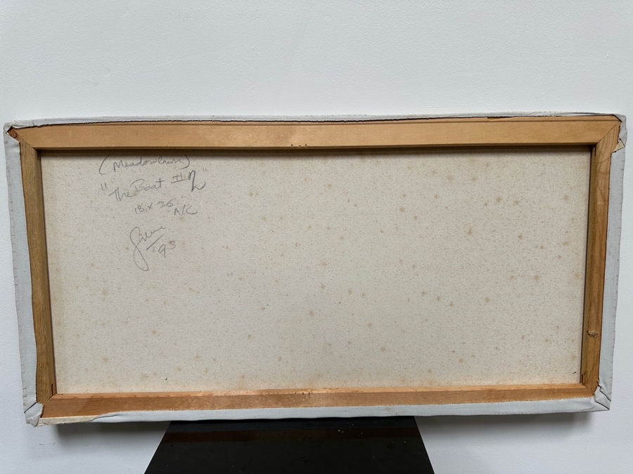 Gerrit Greve (1948-2024, Cardiff by the Sea, CA) Original Acrylic Painting On Canvas Titled '(Meadowlawn) The Boat #2' 1993 Signed Lower Left And Verso 36' X 18' Estimate $648 - $810 [Photo 8]