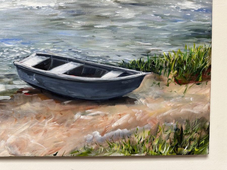Gerrit Greve (1948-2024, Cardiff by the Sea, CA) Original Acrylic Painting On Canvas Titled '(Meadowlawn) The Boat #2' 1993 Signed Lower Left And Verso 36' X 18' Estimate $648 - $810 [Photo 4]