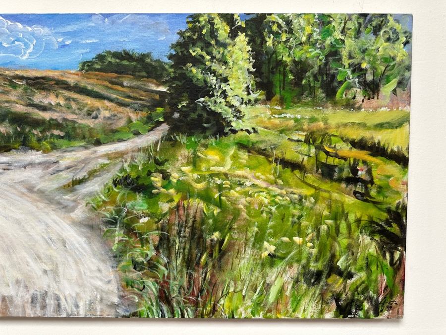 Gerrit Greve (1948-2024, Cardiff by the Sea, CA) Original Acrylic Painting On Canvas Titled '(Meadowlawn) The Road #3 (To Aunt Fannie's)' 1993 Signed Lower Right And Verso 36' X 18' Estimate $648 - $810 [Photo 4]