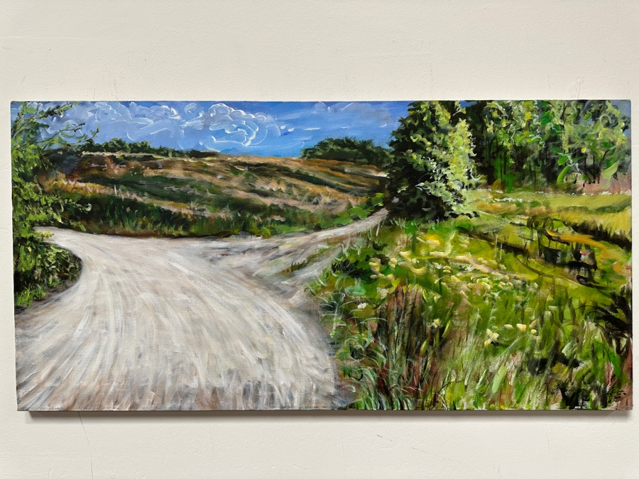 Gerrit Greve (1948-2024, Cardiff by the Sea, CA) Original Acrylic Painting On Canvas Titled '(Meadowlawn) The Road #3 (To Aunt Fannie's)' 1993 Signed Lower Right And Verso 36' X 18' Estimate $648 - $810 [Photo 2]