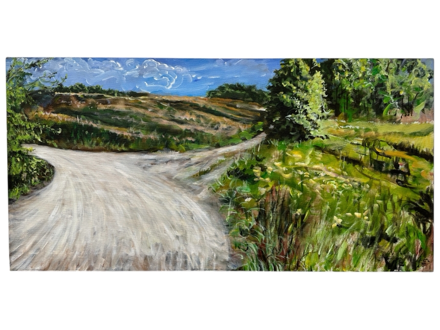 Gerrit Greve (1948-2024, Cardiff by the Sea, CA) Original Acrylic Painting On Canvas Titled '(Meadowlawn) The Road #3 (To Aunt Fannie's)' 1993 Signed Lower Right And Verso 36' X 18' Estimate $648 - $810