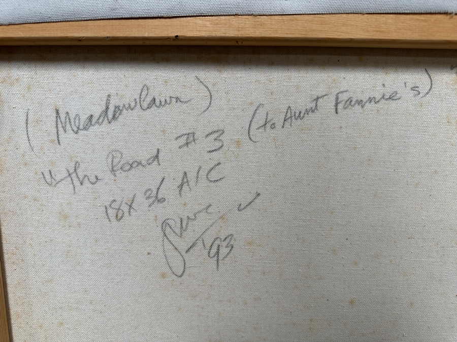 Gerrit Greve (1948-2024, Cardiff by the Sea, CA) Original Acrylic Painting On Canvas Titled '(Meadowlawn) The Road #3 (To Aunt Fannie's)' 1993 Signed Lower Right And Verso 36' X 18' Estimate $648 - $810 [Photo 7]