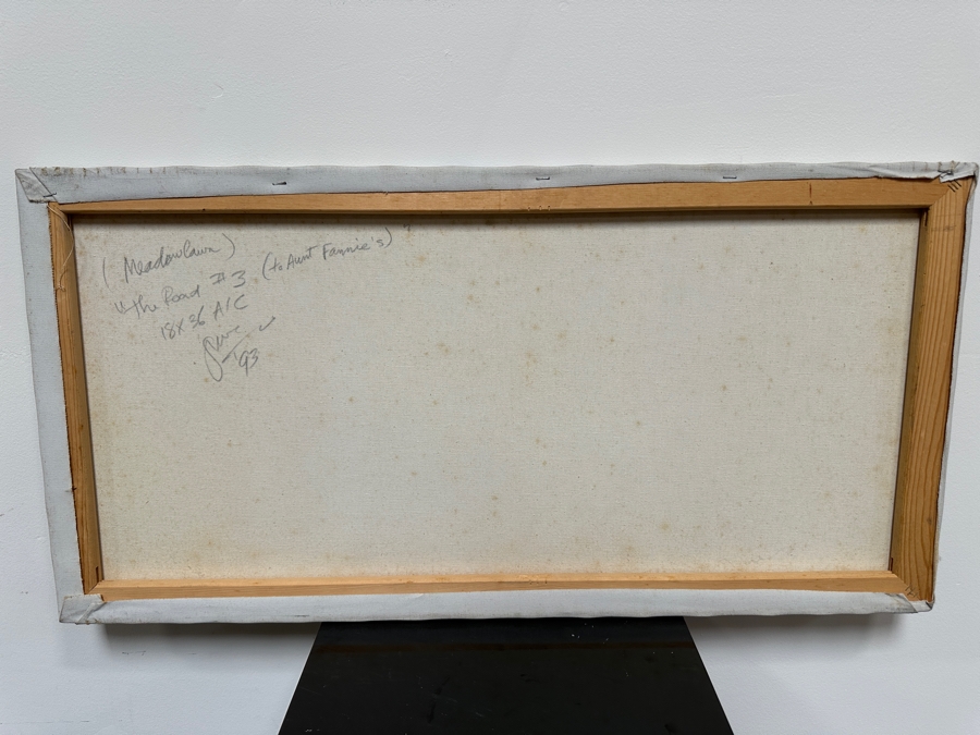 Gerrit Greve (1948-2024, Cardiff by the Sea, CA) Original Acrylic Painting On Canvas Titled '(Meadowlawn) The Road #3 (To Aunt Fannie's)' 1993 Signed Lower Right And Verso 36' X 18' Estimate $648 - $810 [Photo 6]