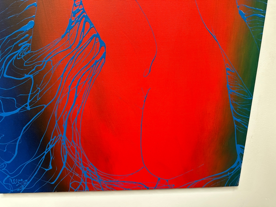 Gerrit Greve (1948-2024, Cardiff by the Sea, CA) Original Acrylic Drip Painting On Canvas Titled 'Grace'  Signed Lower Left 30' X 40' Estimate $1,200 - $1,500 [Photo 5]