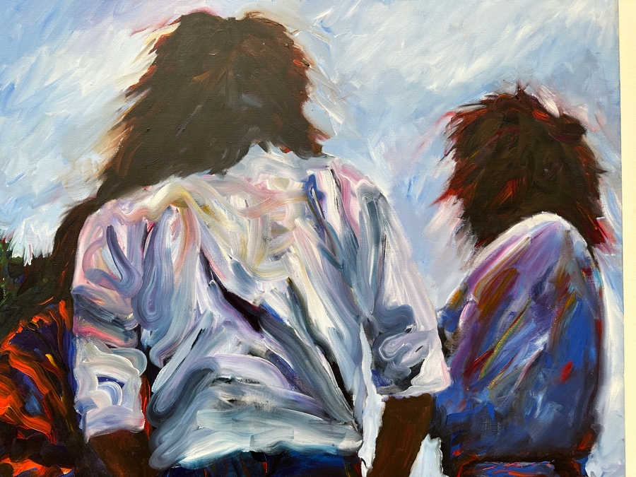 Gerrit Greve (1948-2024, Cardiff by the Sea, CA) Original Acrylic Painting On Canvas Titled 'Standing Conversation' Signed Lower Left 36' X 40' Estimate $1,440 - $1,800 [Photo 3]