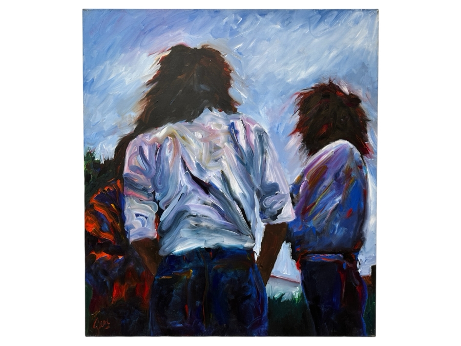Gerrit Greve (1948-2024, Cardiff by the Sea, CA) Original Acrylic Painting On Canvas Titled 'Standing Conversation' Signed Lower Left 36' X 40' Estimate $1,440 - $1,800 [Photo 1]