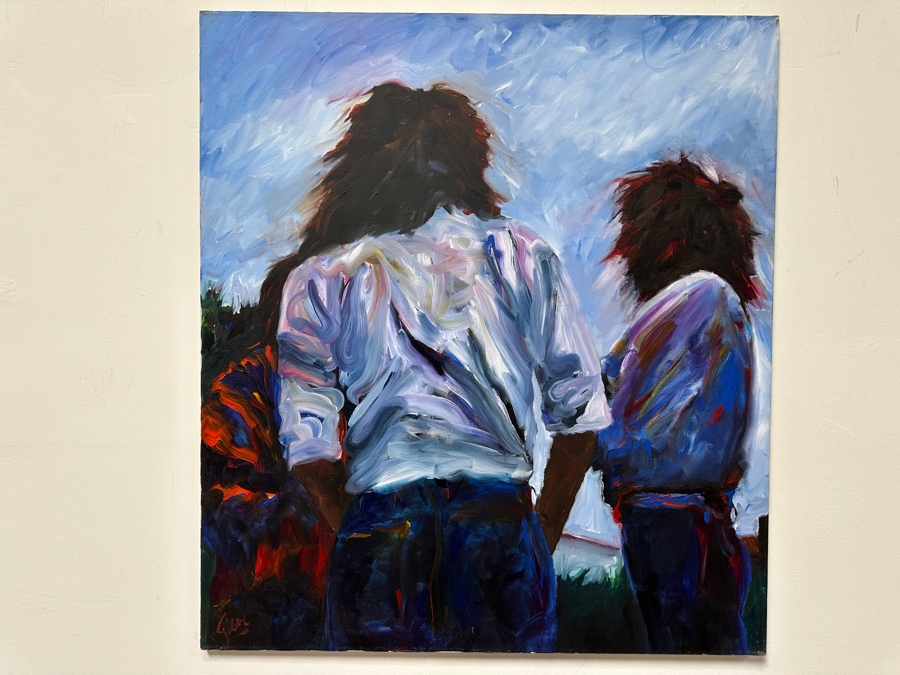 Gerrit Greve (1948-2024, Cardiff by the Sea, CA) Original Acrylic Painting On Canvas Titled 'Standing Conversation' Signed Lower Left 36' X 40' Estimate $1,440 - $1,800 [Photo 2]