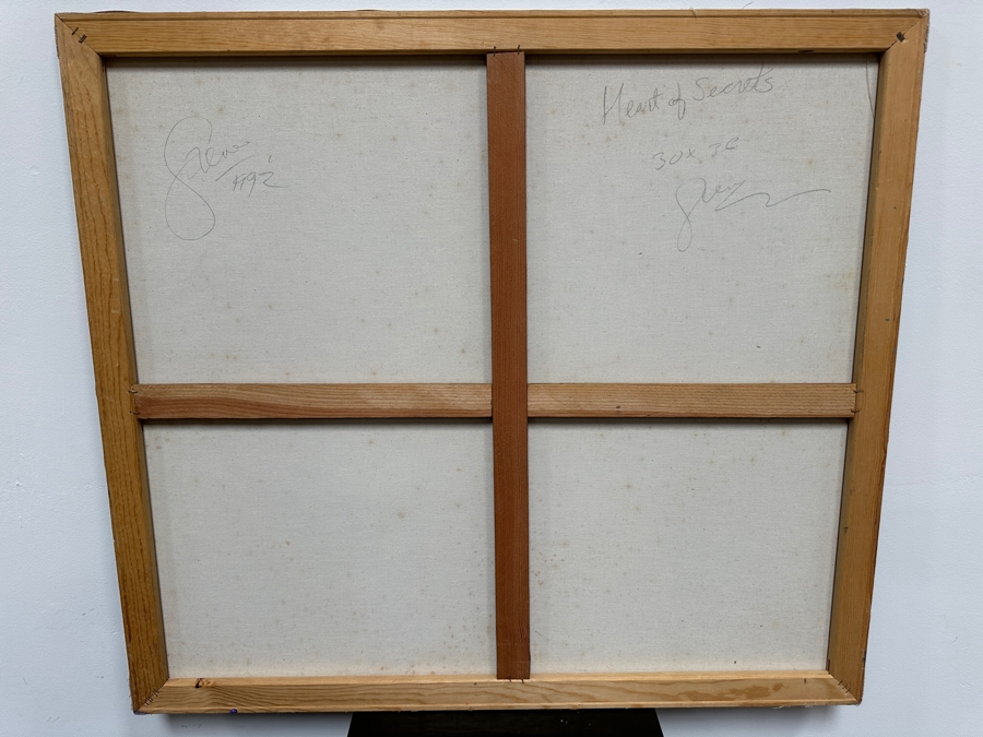 Gerrit Greve (1948-2024, Cardiff by the Sea, CA) Original Acrylic Painting On Canvas Titled 'Heart Of Secrets' 1992 Signed Verso 36' X 32' Estimate $1,152 - $1,440 [Photo 4]