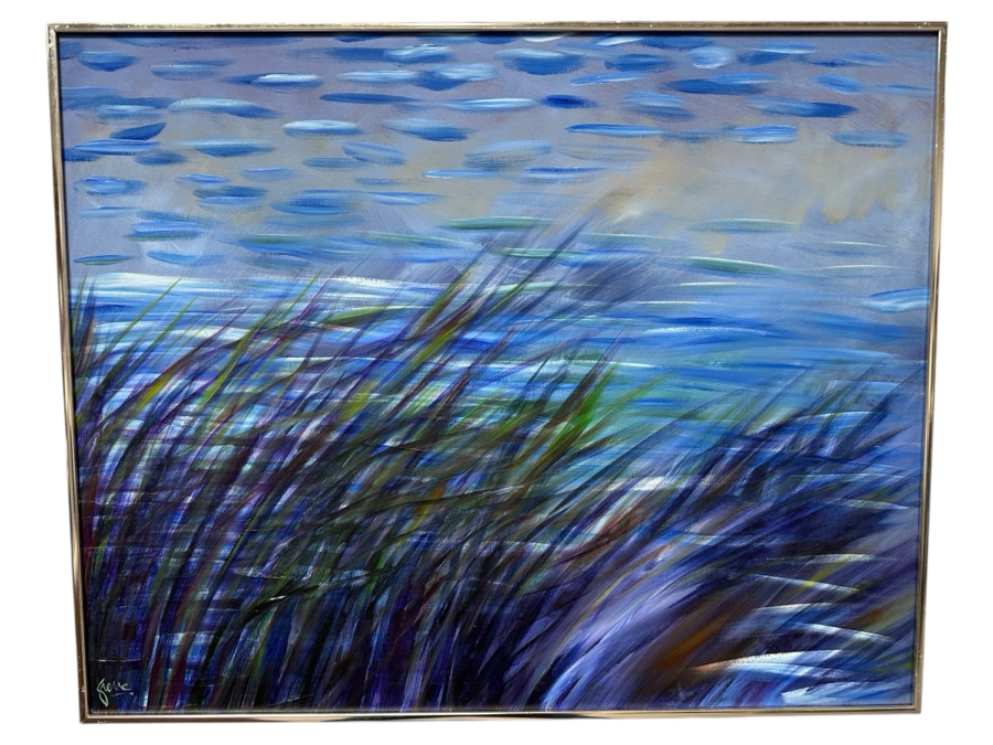 Gerrit Greve (1948-2024, Cardiff by the Sea, CA) Original Acrylic Painting On Canvas Titled 'Misty Reeds' 1988 Signed Lower Left And Verso 30' X 24' Estimate $720 - $900
