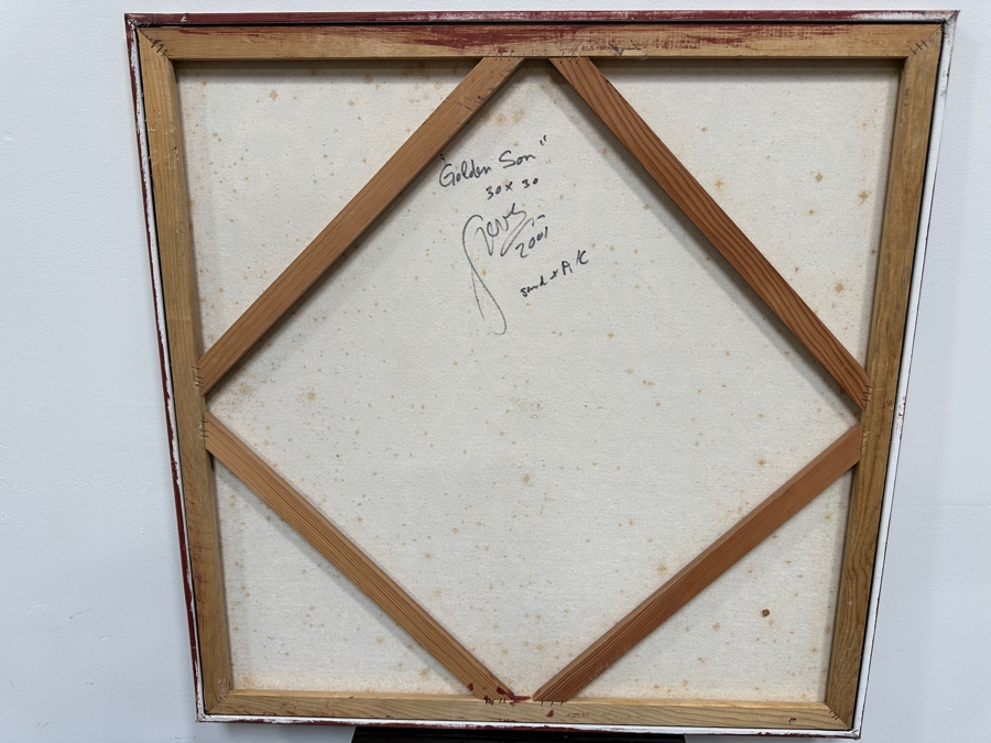 Gerrit Greve (1948-2024, Cardiff by the Sea, CA) Original Acrylic Sand Painting On Canvas Titled 'Golden Son' 2001 Signed Verso 30' X 30' Estimate $900 - $1,125 [Photo 7]