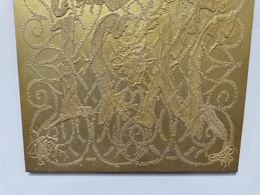 Gerrit Greve (1948-2024, Cardiff by the Sea, CA) Original Acrylic Sand Painting On Canvas Titled 'Golden Son' 2001 Signed Verso 30' X 30' Estimate $900 - $1,125 [Photo 6]