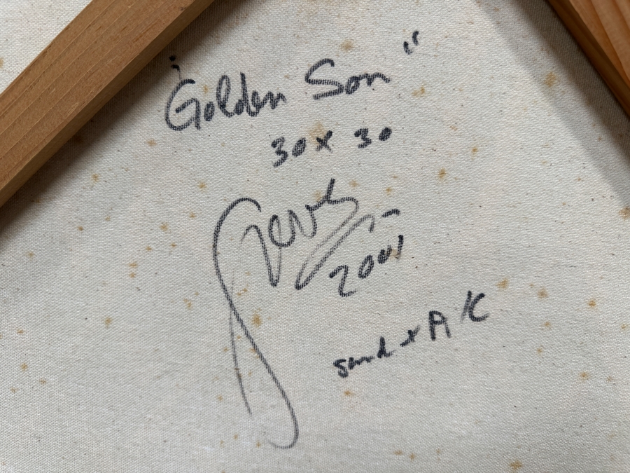 Gerrit Greve (1948-2024, Cardiff by the Sea, CA) Original Acrylic Sand Painting On Canvas Titled 'Golden Son' 2001 Signed Verso 30' X 30' Estimate $900 - $1,125 [Photo 8]